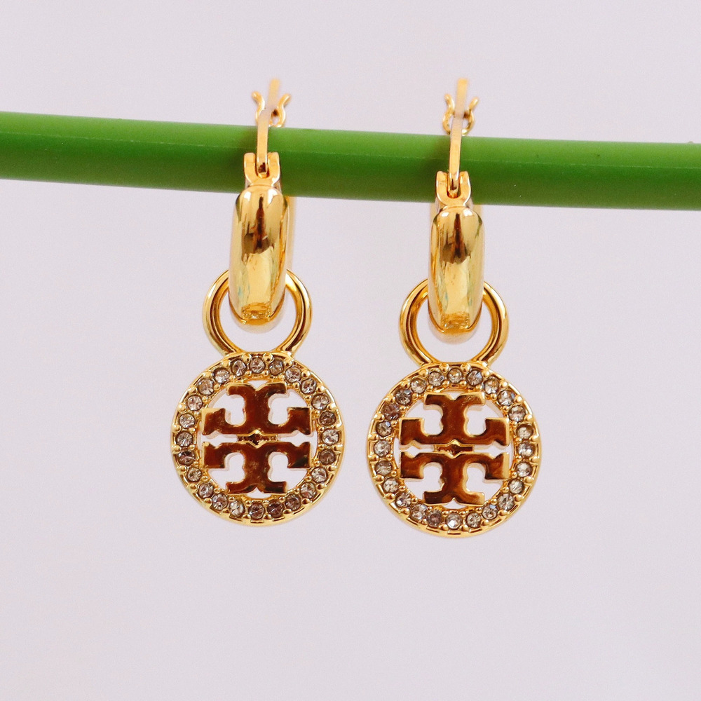 Tory Burch Gold Plated Copper Double Micro Inlaid Hollow Drop Earrings